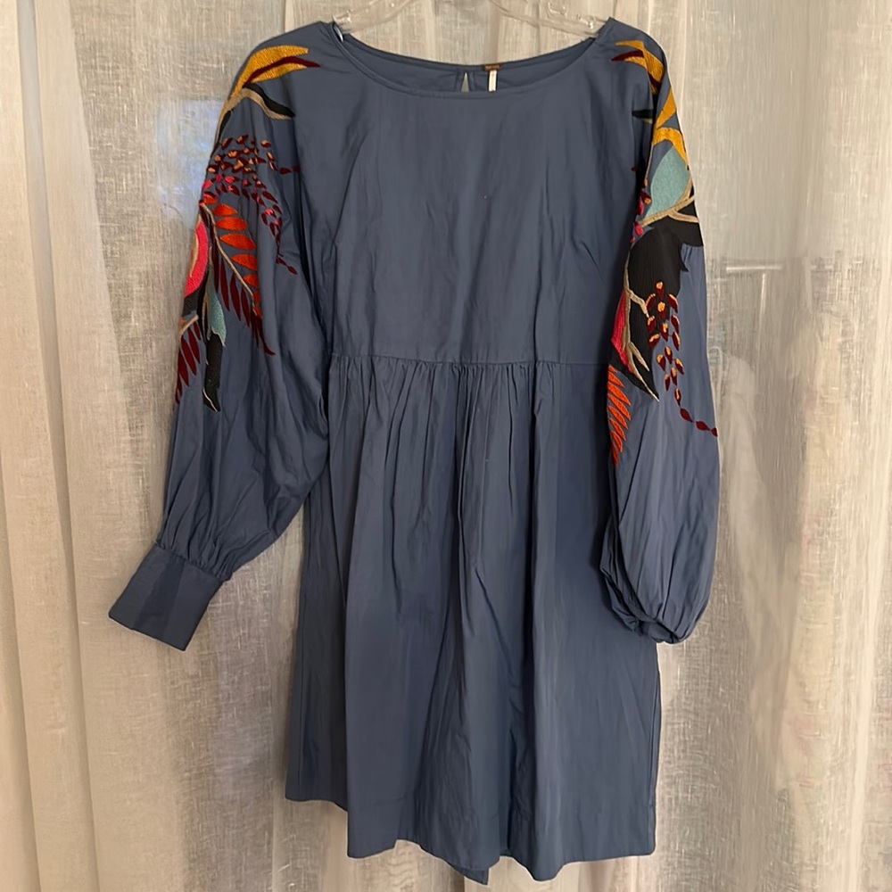 ASOS floral embroidered blue shift dress